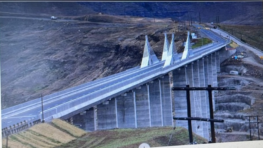 Cable-stayed bridge crossing a mountainous landscape in Lesotho